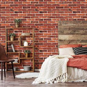 img 3 attached to Brick Wallpaper Peel And Stick Red Brick Wallpaper For Bedroom 17.7" X 118" Vintage Faux Brick Wallpaper For Fireplace Kitchen Backsplash Accent Wall Christmas Halloween Decoration Brick Wall Backdrop