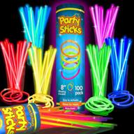 partysticks glow sticks party supplies 100pk - 8 inch glow in the dark light up sticks party favors, glow party decorations, neon party glow necklaces and glow bracelets with connectors logo