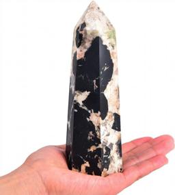 img 4 attached to Black Tourmaline Crystal Healing Wand Obelisk - Large 6 Facet Reiki Tower For Chakra Meditation And Therapy, 1.1-1.7Lbs From AMOYSTONE