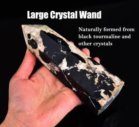 img 2 attached to Black Tourmaline Crystal Healing Wand Obelisk - Large 6 Facet Reiki Tower For Chakra Meditation And Therapy, 1.1-1.7Lbs From AMOYSTONE