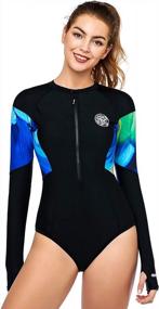 img 4 attached to AXESEA Women's Long Sleeve Rash Guard with UV UPF 50+ Sun Protection, Stylish Printed Zipper Surfing One Piece Swimsuit Bathing Suit