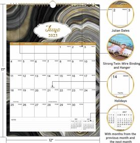 img 1 attached to 2023-2024 Wall Calendar - 18 Month Hanging Planner, 12" X 17", Large Blocks With Julian Dates, Thick Paper, Twin-Wire Binding & Different Background Patterns