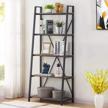bon augure industrial 5 tier rustic leaning ladder shelf bookcase, wood & metal (dark grey oak) logo