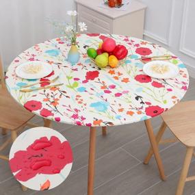 img 4 attached to Misaya Elastic Fitted Round Tablecloth - Waterproof Oil-Proof Floral Vinyl Table Cover With Flannel Backing, Fits 36"-44" Tables Perfect For Dinner, Outdoor Events, Picnics, And Parties