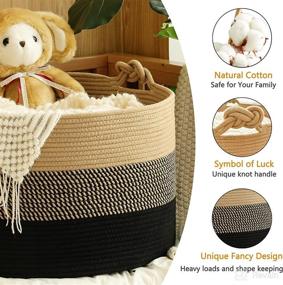 img 3 attached to 🧺 KAKAMAY Large Blanket Basket: Stylish Jute/Black Woven Rope Basket for Baby Laundry, Living Room Storage, Nursery & More - 20"x13