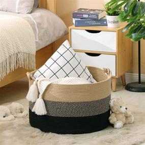 img 1 attached to 🧺 KAKAMAY Large Blanket Basket: Stylish Jute/Black Woven Rope Basket for Baby Laundry, Living Room Storage, Nursery & More - 20"x13