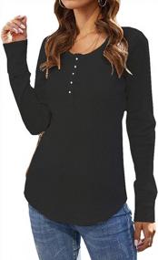 img 4 attached to Cozy Ribbed Knit Henley Shirt For Women - Slim Fit Button-Up Top With Long Sleeves Ideal For Casual Wear And Thermal Layering