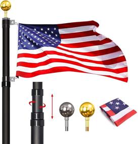img 1 attached to 20FT Heavy Duty Aluminum In Ground Telescoping Flag Pole Kit With 3X5 American Flag - Outdoor Old Glory Flagpole For Outside, Yard, Residential Or Commercial Use (Black)