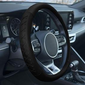 img 4 attached to 🚗 FH Group FH2022BLACK Universal Fit 15 Inch Genuine Leather Steering Wheel Cover with Lace-Up Detailing in Black - Ideal for Cars, SUVs, and Trucks
