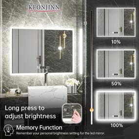 img 3 attached to Keonjinn 28 X 20 Inch LED Mirror For Bathroom, Lighted Vanity Mirror With Time, Wall Mounted Anti-Fog Memory Dimmable Light Square Makeup Mirror For Bedroom(Horizontal)