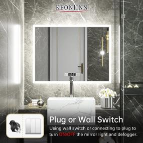 img 1 attached to Keonjinn 28 X 20 Inch LED Mirror For Bathroom, Lighted Vanity Mirror With Time, Wall Mounted Anti-Fog Memory Dimmable Light Square Makeup Mirror For Bedroom(Horizontal)
