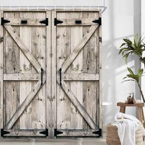 img 1 attached to Rustic Wooden Vintage Wood Shower Curtain 36X72In - Farmhouse Country Barn Door Stall Small 12 Hooks Waterproof Garage Cabin Half Narrow
