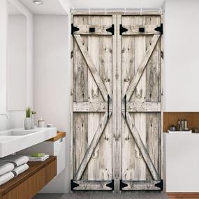 img 2 attached to Rustic Wooden Vintage Wood Shower Curtain 36X72In - Farmhouse Country Barn Door Stall Small 12 Hooks Waterproof Garage Cabin Half Narrow