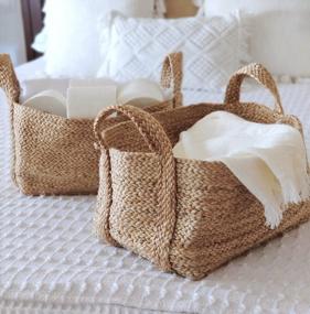 img 4 attached to Stylish And Sustainable Woven Jute Baskets With Handles For Home And Nursery Storage - GooBloo 10” X 7” Set Of Two