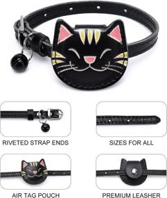 img 3 attached to 🔔 JIPIMON Airtag Cat Collar with Bell - Adjustable Genuine Leather Holder for Cats or Kittens in Cat Shape Design