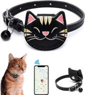 🔔 jipimon airtag cat collar with bell - adjustable genuine leather holder for cats or kittens in cat shape design logo