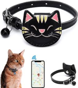 img 4 attached to 🔔 JIPIMON Airtag Cat Collar with Bell - Adjustable Genuine Leather Holder for Cats or Kittens in Cat Shape Design