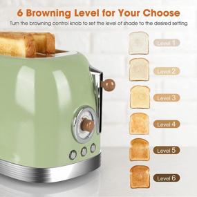 img 2 attached to CROWNFUL 2-Slice Toaster, Extra Wide Slots Toaster, Retro Stainless Steel With Bagel, Cancel, Defrost, Reheat Function And 6-Shade Settings, Removal Crumb Tray, Green
