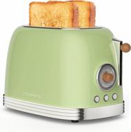crownful 2-slice toaster, extra wide slots toaster, retro stainless steel with bagel, cancel, defrost, reheat function and 6-shade settings, removal crumb tray, green logo