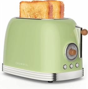 img 4 attached to CROWNFUL 2-Slice Toaster, Extra Wide Slots Toaster, Retro Stainless Steel With Bagel, Cancel, Defrost, Reheat Function And 6-Shade Settings, Removal Crumb Tray, Green