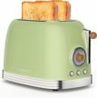 crownful 2-slice toaster, extra wide slots toaster, retro stainless steel with bagel, cancel, defrost, reheat function and 6-shade settings, removal crumb tray, green logo
