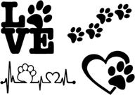 🐾 paw decals 4 pack: dog paws, love with a paw, paw heartbeat, paw prints stickers (black, small ~3.5 inches) logo