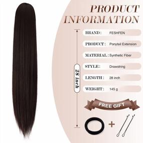 img 1 attached to 28 Inch Long Straight Drawstring Ponytail Extensions | Natural Synthetic Hairpiece Clip-In For Women & Girls