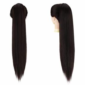 img 2 attached to 28 Inch Long Straight Drawstring Ponytail Extensions | Natural Synthetic Hairpiece Clip-In For Women & Girls