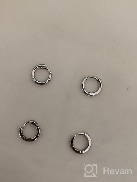 img 1 attached to 💍 Sterling Silver Hoop Earrings Set - Cubic Zirconia Cuff, 3 Pairs of Small Cartilage Hoops for Women, Men, and Girls (8mm/10mm/12mm) review by Tania White