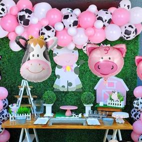 img 2 attached to Набор из 131 шт., арка из воздушных шаров с розовым принтом коровы и воздушный шар из фольги свиньи для украшения и принадлежностей для дня рождения сельскохозяйственных животных - Kicpot Cute Cow Balloons Set