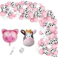 131-piece pink cow print balloon arch kit with pig foil balloon for farm animal birthday party decorations and supplies - kicpot cute cow balloons set logo