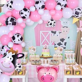 img 1 attached to Набор из 131 шт., арка из воздушных шаров с розовым принтом коровы и воздушный шар из фольги свиньи для украшения и принадлежностей для дня рождения сельскохозяйственных животных - Kicpot Cute Cow Balloons Set