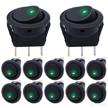 mxuteuk 12pcs 12v green led light round boat rocker switch toggle spst on-off 20a for car truck control kcd2-102n-g logo