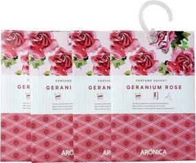 img 4 attached to Aronica Scented Sachet 4-Pack - Geranium Rose Drawer & Closet Air Fresheners With Hanger