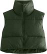 women's zip up bubble vest with stand collar and sleeveless design - padded cropped puffer style by flygo logo