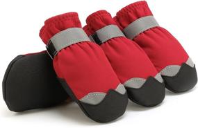 img 4 attached to 🐾 AOKOWN Dog Boots - Waterproof Pet Shoes for Hot Pavement - Anti-Slip Paw Protector - Reflective Straps - 4PCS (Red, Size 6)