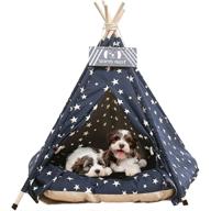🐾 portable indoor pet teepee tent, 24 inch dog teepee bed with thick cushion | washable navy blue stars pattern teepee tent house for puppy & cat logo