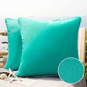 img 4 attached to Phantoscope Pack Of 2 Outdoor Waterproof Throw Pillow Covers Decorative Square Outdoor Pillows Cushion Case Patio Pillows For Couch Tent Sunbrella (18''X18'', Turquoise)