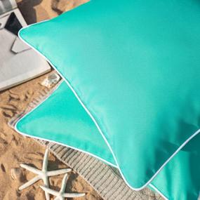 img 3 attached to Phantoscope Pack Of 2 Outdoor Waterproof Throw Pillow Covers Decorative Square Outdoor Pillows Cushion Case Patio Pillows For Couch Tent Sunbrella (18''X18'', Turquoise)