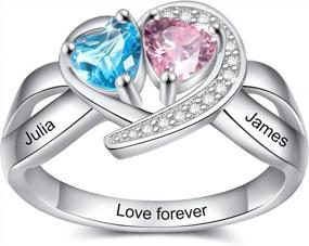 img 4 attached to Customized Heart Ring With 2 Simulated Birthstones, Engraved Names, And Anniversary Message - Ideal As Engagement, Wedding, Or BFF Ring For Women, Wife, Girlfriend (Size 4)