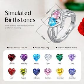 img 2 attached to Customized Heart Ring With 2 Simulated Birthstones, Engraved Names, And Anniversary Message - Ideal As Engagement, Wedding, Or BFF Ring For Women, Wife, Girlfriend (Size 4)