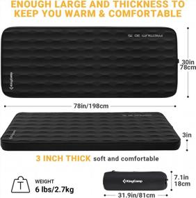 img 3 attached to KingCamp XL 3-Inch Thick Insulated Self-Inflating Camping Sleeping Pad With R-Value 11 For Car Camping, Tent, Travel - Black, 78 X 30Inch - 4 Season Comfortable Air Mattress