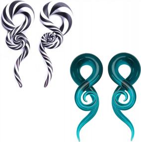 img 4 attached to 4PCS BodyJ4You Glass Tapers Set Spiral Zebra Stripes Teal Plugs Ear Gauges Hangers 4G-16Mm Stretchers