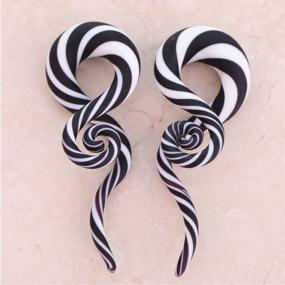 img 1 attached to 4PCS BodyJ4You Glass Tapers Set Spiral Zebra Stripes Teal Plugs Ear Gauges Hangers 4G-16Mm Stretchers