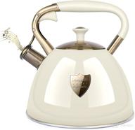 🍵 modern whistling tea kettle - stove top 3.17 quart, surgical 5 layer stainless steel teapot with cool touch ergonomic handle teapot - pot for stove top (copper handle) логотип