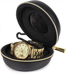 img 4 attached to Black Faux Leather Hard Shell Watch Travel Case By WEYON - Ideal Gift For Thanksgiving And Christmas - 1 Pack