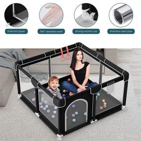 img 1 attached to Kids Large Baby Playpen: Indoor & Outdoor Activity Center with Gate, Sturdy Safety Yard for Babies and Toddlers – Breathable Mesh, Infants Fence (Black)