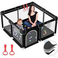 kids large baby playpen: indoor & outdoor activity center with gate, sturdy safety yard for babies and toddlers – breathable mesh, infants fence (black) logo