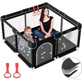 img 4 attached to Kids Large Baby Playpen: Indoor & Outdoor Activity Center with Gate, Sturdy Safety Yard for Babies and Toddlers – Breathable Mesh, Infants Fence (Black)