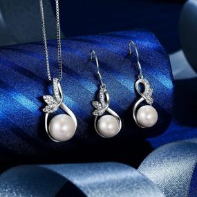 img 3 attached to EleQueen 925 Sterling Silver CZ Freshwater Cultured Pearl Jewelry Necklace Earrings Set For Women & Girls